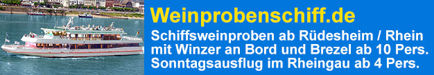 Schiffsweinproben auf dem Weinprobenschiff bei Rüdesheim am Rhein, im Rheingau und am Mittelrhein